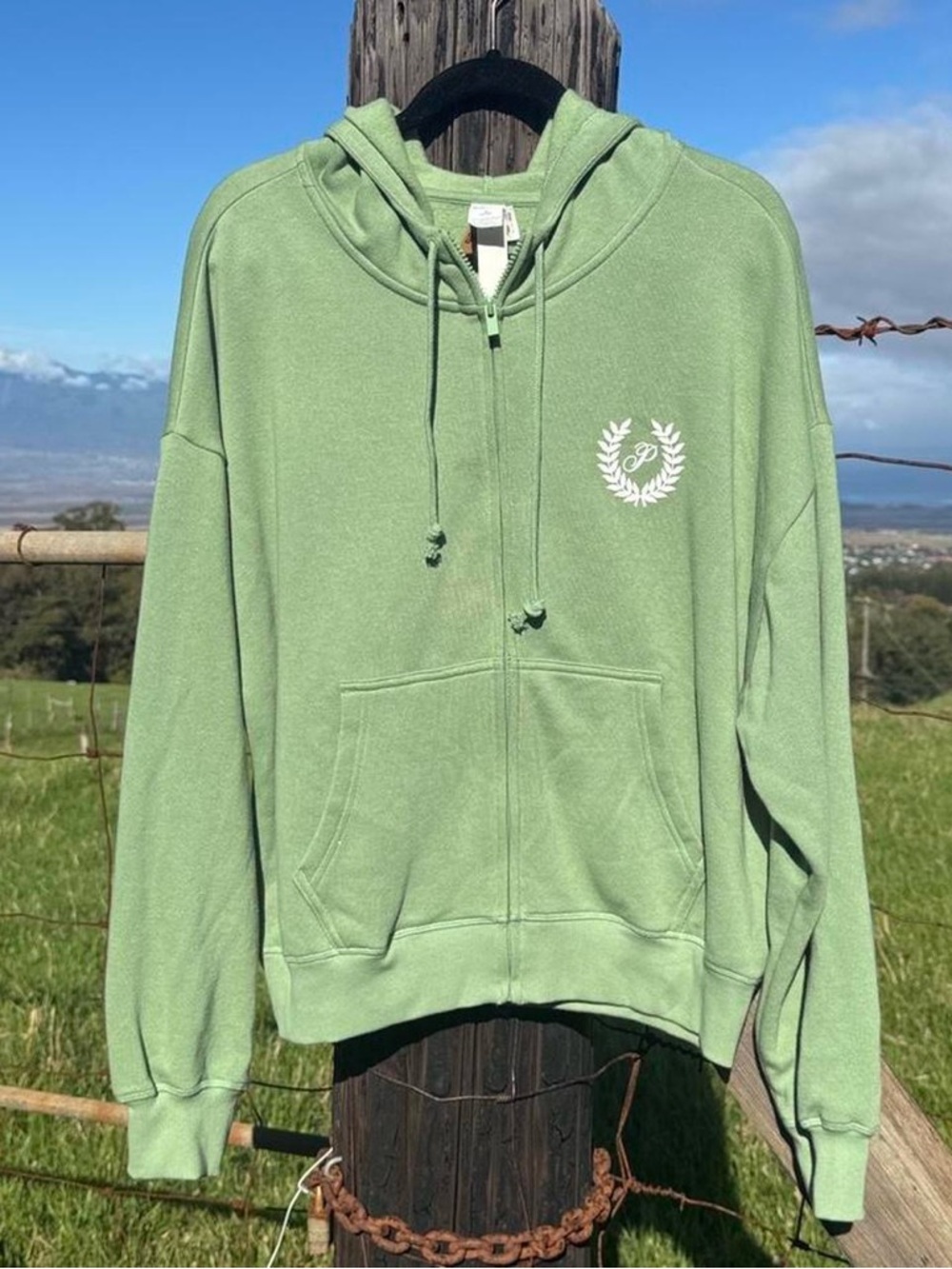 NWT Victoria’s Secret Ivy Fleece Hooded Zip Up Sweatshirt Preppy Campus Green